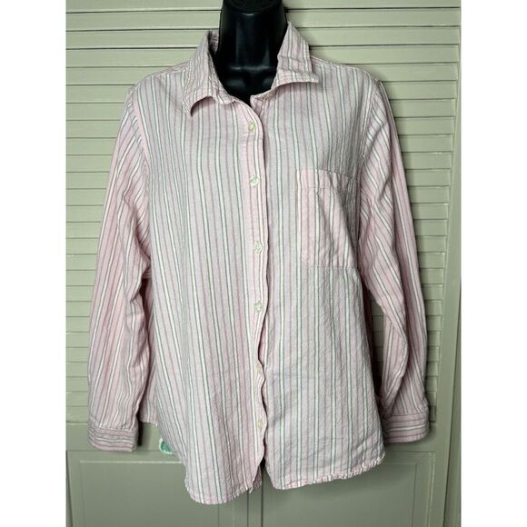 No Tag‎ Pink/White Striped Button Up Long Sleeve Shirt Pocket Size See Measures - Picture 1 of 5